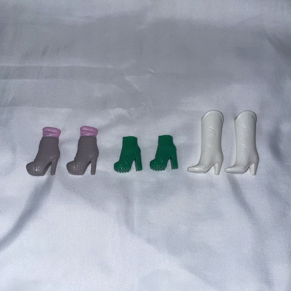 Barbie Doll Shoes Lot 3 Pairs Green Lace Up Grey Sock White Cowboy Boots